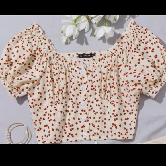 Button Down Frill Heart Top - Picture 3 of 3